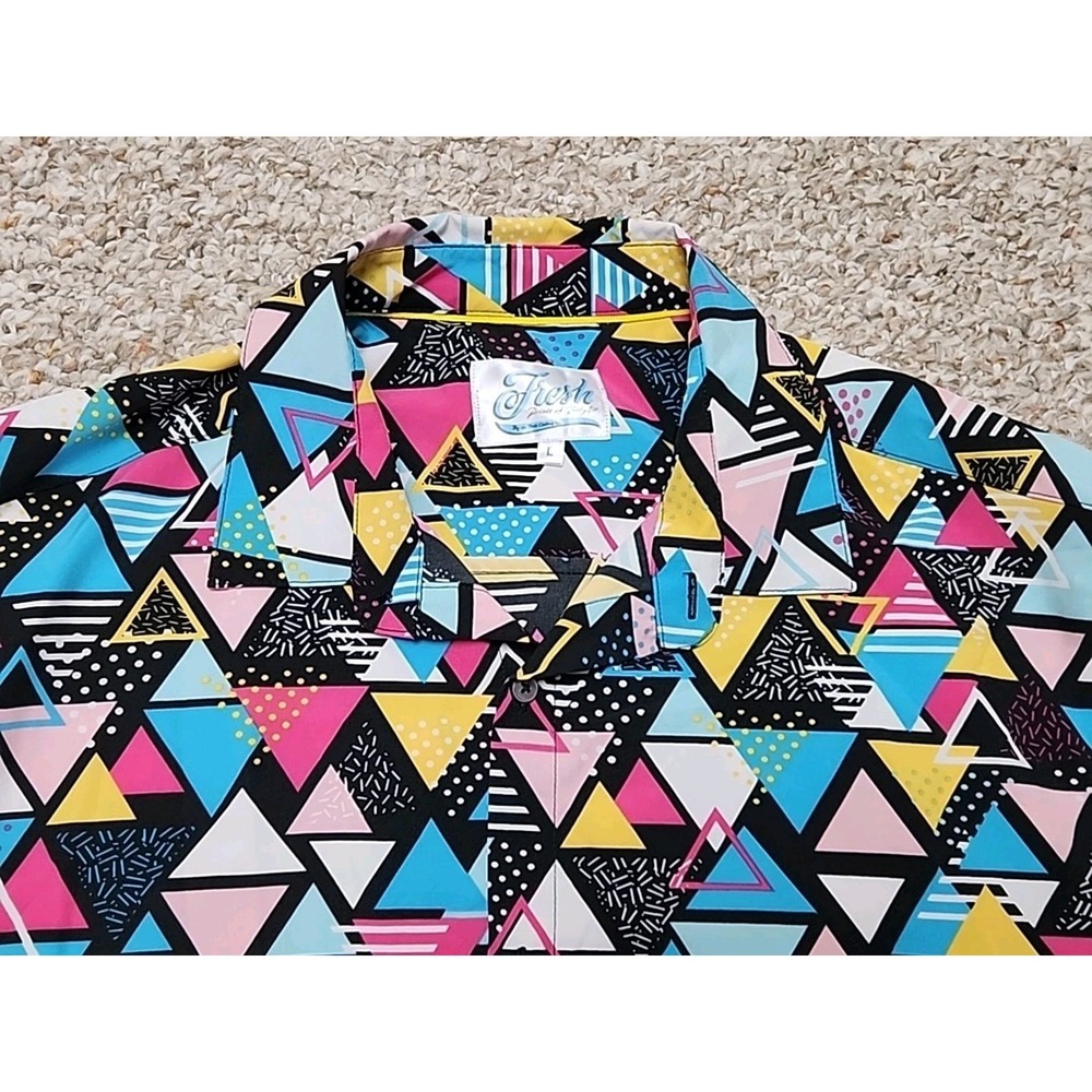 Fresh Prints of Bel-Air Button‎ Shirt 90's Retro Geometric All Over Print Large